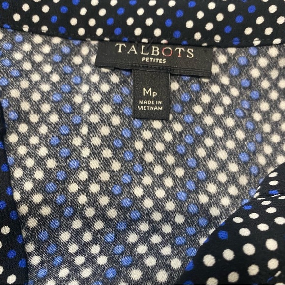 Talbots Women Blue Cream Polka Dot Blouse - Picture 6 of 8